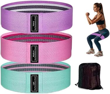 Стрічки опору для фітнесу: набір для тренувань сідниць та тіла (зелений/рожевий/фіолетовий)