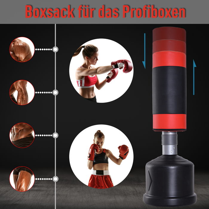 Боксерська груша HOMCOM стоячи Boxing Dummy 158-186 см Висота регулюється для боксерських тренувань і фітнесу, чорно-червона
