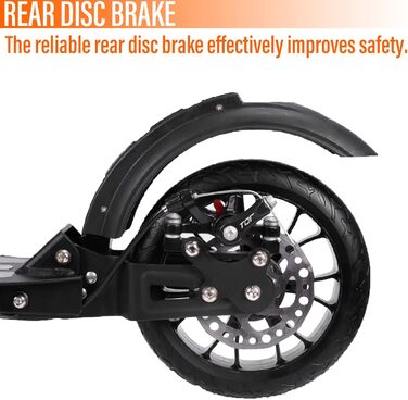 Самокат Kickscooter для дорослих і дітей, з амортизацією, 200 мм колеса, складаний, регульована висота, міський, з ручним і ножним гальмом