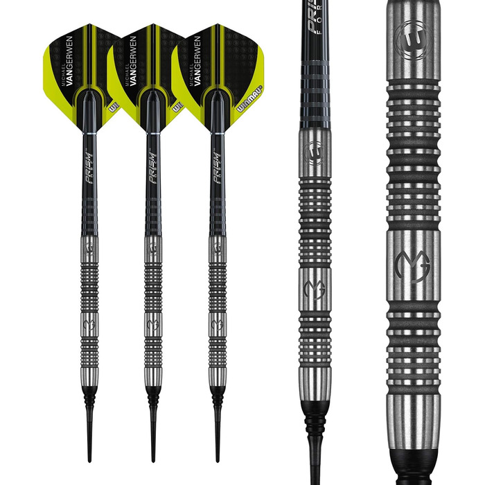 Дартс набір WINMAU Michael Van Gerwen MvG Authentic 22г, професійний, вольфрамовий, Softip, з оперенням і стрижнями