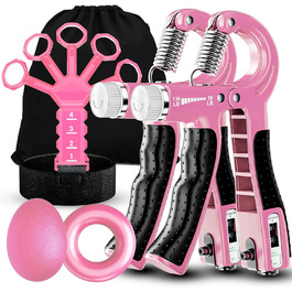 Набір для тренування сили рук Griffkrafttrainer (5шт) з тренажерами для пальців, м'ячем для зняття стресу та сумкою для перенесення, рожевий