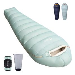 Спальний мішок зимовий Daunenschlafsack з графеновим покриттям, -24°C, 620FP, 1500г пуху, для кемпінгу, трекінгу, гірських походів (світло-зелений)