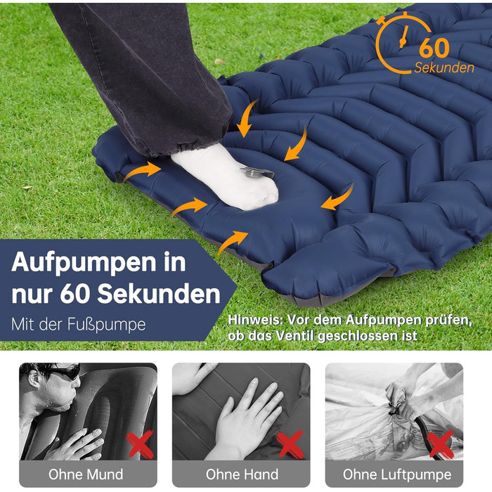 Килимок для кемпінгу Hausprofi Isomatte: ультралегкий надувний матрац з насосом та подушкою для відпочинку на природі