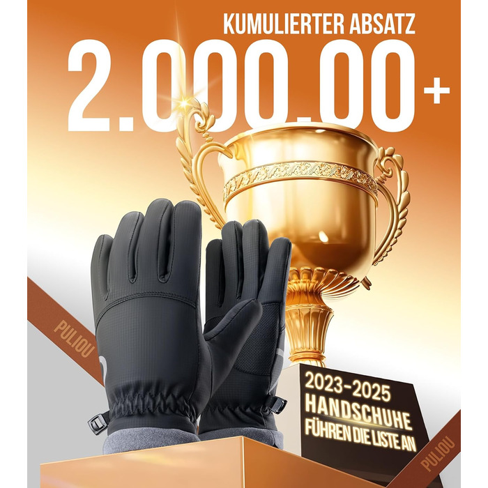 Рукавички PULIOU для чоловіків та жінок, зимові термо-рукавички для велосипеда, тепла зимова модель, вітронепроникні, з підтримкою сенсорного екрану, спортивні рукавички для бігу, їзди на велосипеді, альпінізму, чорного кольору
