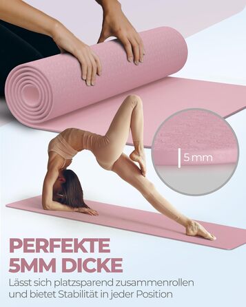 Преміум йога-мат Fitleap з екологічного TPE, антиковзкий, гіпоалергенний, рожевий пастель, для фітнесу та гімнастики