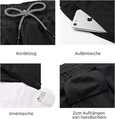 Шорти чоловічі MANUODANNI 2-в-1 спортивні, швидковисихаючі, літні, для занять спортом та тренувань (Чорний, XL)