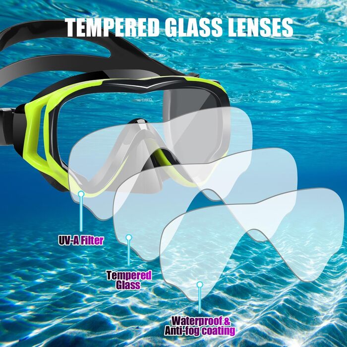 Набір для снорклінгу для дітей HIKOTEY, сухий сноркель, маска для снорклінгу з антизапотіваючим покриттям, водонепроникні затички для вух, набір для снорклінгу для хлопчиків (B1-Жовтий)