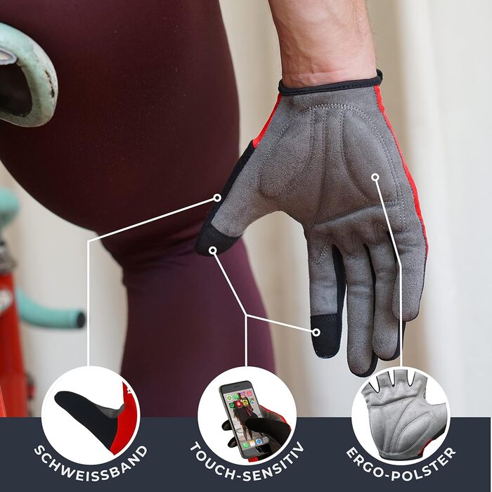 Велосипедні рукавички MACCIAVEI для чоловіків та жінок - MTB рукавички - унісекс, сенсорні, червоні, XL