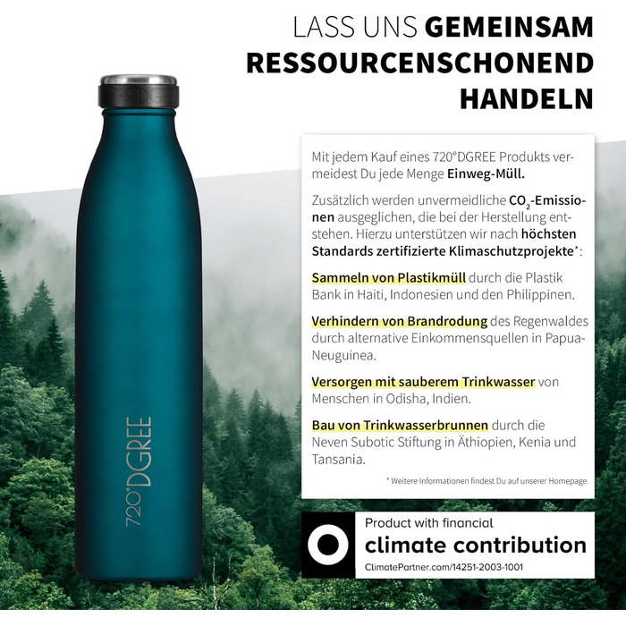 Термос-пляшка 720°DGREE MilkyBottle, 750 мл, нержавіюча сталь, без BPA, з герметичним закриттям, для газованих напоїв, спорту, університету, школи, фітнесу, відпочинку на природі, кемпінгу, колір: смарагдово-зелений