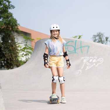 Набір захисту для скейтборду SKATEWIZ 6 в 1 для підлітків і дорослих, німецький виробник, білі: наколінники, налокітники, захист зап'ясть, розмір M
