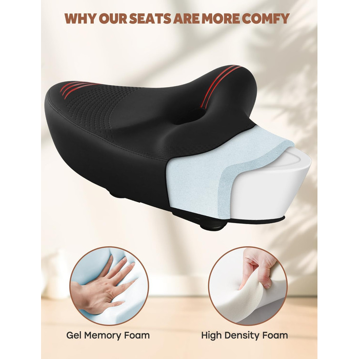 Велике велосипедне сидіння для Peloton Bike & Bike+ – комфортне замінне сидіння для чоловіків та жінок, широке велосипедне сідло, сумісне з аксесуарами Peloton, для тренувальних, електро- та круїзерних велосипедів (Червоний/Подорож, однотонний (Getaway So