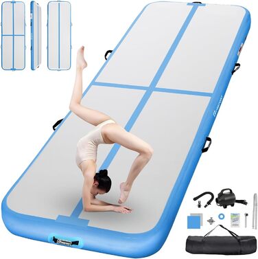 FBSPORT Airtrack Matte - килимок для гімнастики та йоги, розгортка, 10/20 см, з насосом та сумкою