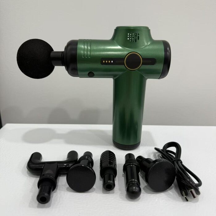 Масажер для тіла, пістолет для масажу з 6 швидкостями та 6 насадками, LCD-екран, для спини, плечей, ніг (зелений) V1-grün