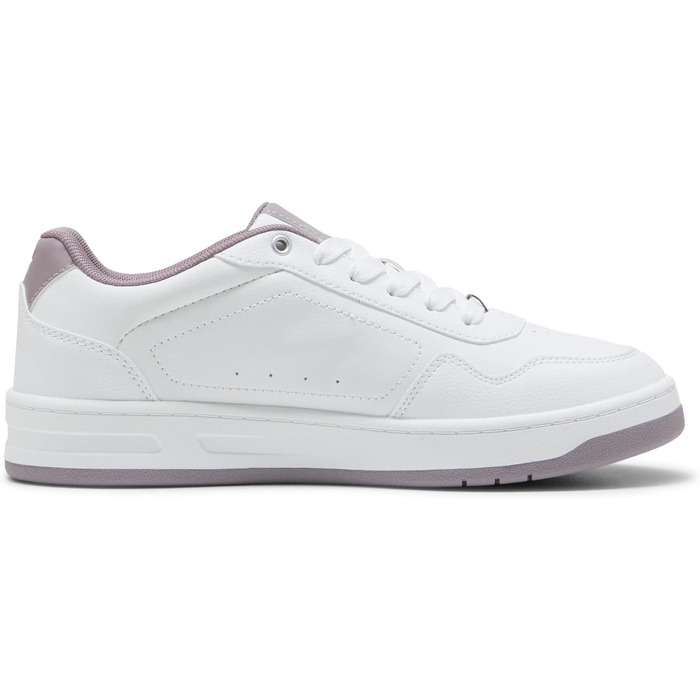 Жіночі кросівки PUMA Court Classy Basic — білі зі сріблястими та сливовими деталями, розмір 39 EU