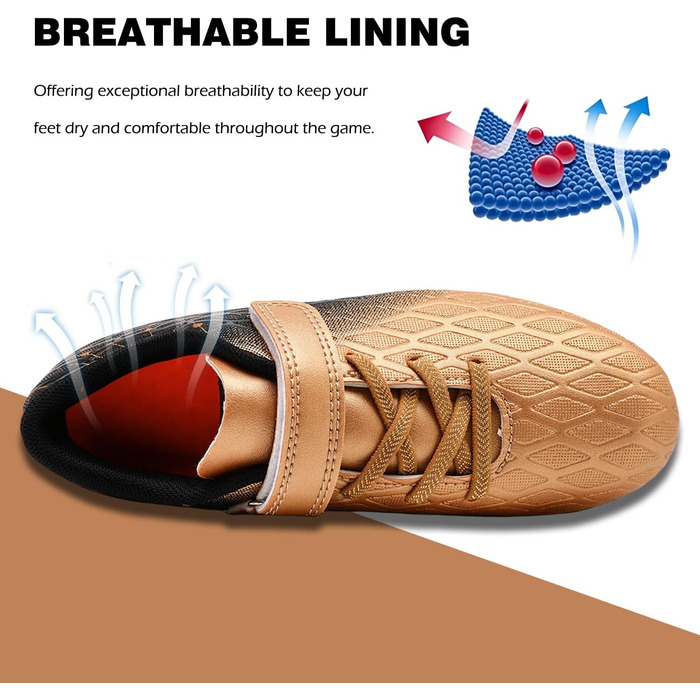 Дитячі футбольні бутси DimaiGlobal з шипами для хлопчиків та дівчаток, зала/штучний газон, кеди для міні-футболу, професійні тренувальні бутси (33 EU, Gold)