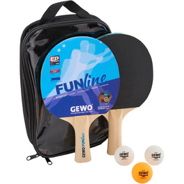 Набір для настільного тенісу GEWO Fun – одиночні та комплекти (1-4 ракетки, м'ячі, сумка, сітка) для початківців, хобі та відпочинку. Поверхня з гумовими ніжками, ергономічна ручка. Комплектація: 4 ракетки + 10 м'ячів + сумка (2 ракетки + 3 м'ячі + сумка)
