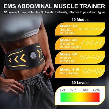 EMS тренажер для пресу, електричний, 10 режимів, 30 інтенсивностей, USB, портативний, жовтий