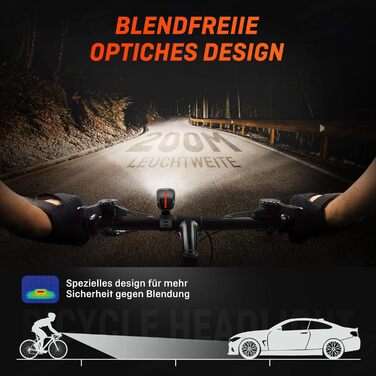 LED фара для велосипеда Henmi, StVZO сертифікована, USB зарядка, 2 режими освітлення, IPX5 водонепроникність, 100 люкс