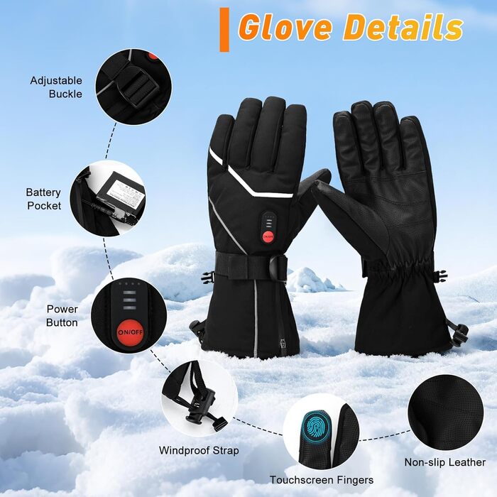 Обігріваючі рукавички з регулюванням температури, акумуляторні, 7.4V 3000 mAh для чоловіків та жінок, для кемпінгу, піших прогулянок, катання на лижах