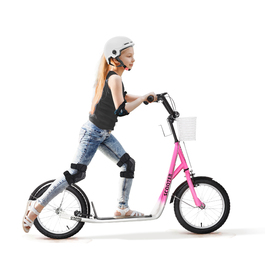 HOMCOM Дитячий скутер Скутер Kick Scooter з регулюванням висоти гальмівного кошика для 5-12 дитячих самокатів Kickboard Алюмінієвий сплав Гума Рожевий + Білий | Аосом