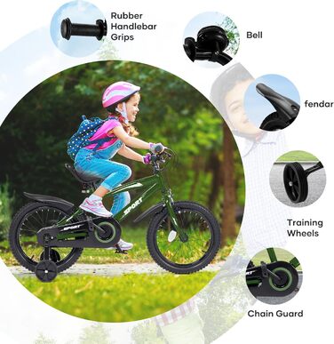 Дитячий велосипед BODIOO 14 дюймів: надійний велосипед для хлопчиків та дівчаток з додатковими колесами, регульованим сидінням та гальмами