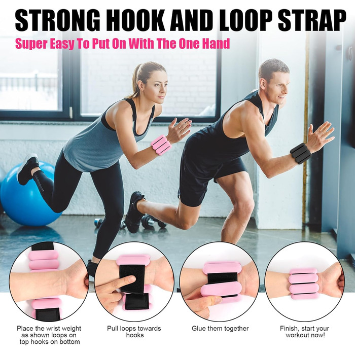 Набір вантажів для зап'ястя та щиколоток (2 шт по 0,5 кг) для фітнесу, йоги, танців, пілатесу, рожеві