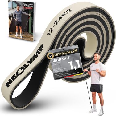 Резистентні гумки Neolymp з натурального латексу з електронною книгою для фітнесу - довгі еластичні гумки для силових тренувань, фітнес-гумки, гумки для підтягувань (легкі | 12-24 кг)