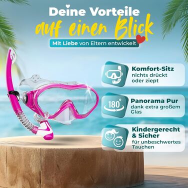 Набір для снорклінгу KIDVERSE для дітей 5-16 років - маска та трубка для дівчаток та хлопчиків, рожевий колір
