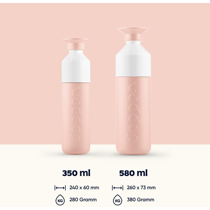 Індивідуальна термобутилка Dopper Insulated з нержавіючої сталі 580 мл — термочашка для кави та чаю, подвійні стінки, не протікає, зберігає холод 24 год, тепло 9 год (Pebble Peach)