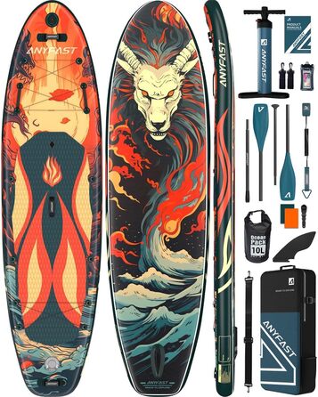 Надувне SUP-дошка для риболовлі Anyfast King of the Lion - 335x88 см, ультрастабільна, з насосом, кріпленням для камери, ручкою для дітей, тросом, рюкзаком та аксесуарами