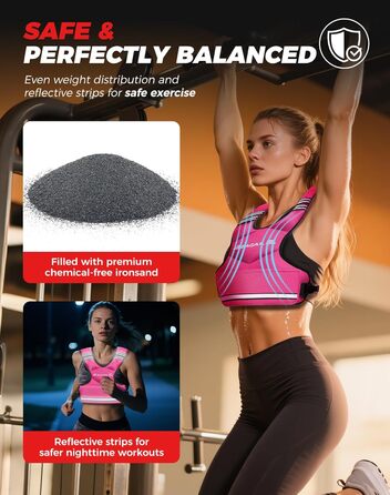 Вага для тренувань BAGAIL: регульована вага, знімні мішки з піском, підходить для чоловіків та жінок, ідеальна для фітнесу та аеробіки (Рожева, 5.5-8.2 кг)