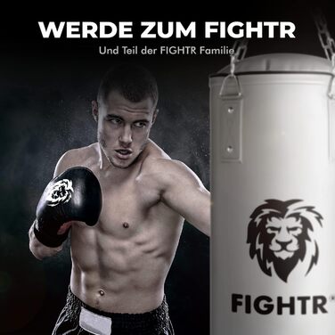 Боксерський мішок FIGHTR®: міцний та довговічний | Комплект з 4-х точковою сталевою ланцюгом для боксу, кікбоксингу, MMA, муай-тай та інших єдиноборств (порожній, білий)