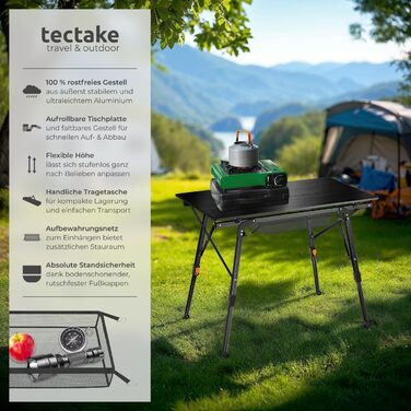 Стіл для кемпінгу Tectake®: розкладний, алюмінієвий, 90x52 см, чорний