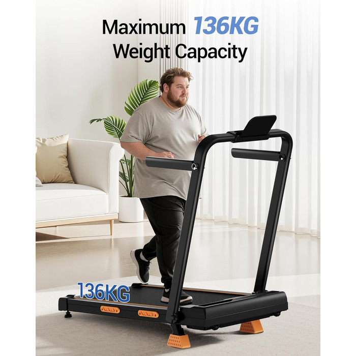 Біговий тренажер UMAY для дому, складаний, з нахилом 16%, 10 км/год, з пультом ДУ, LED-дисплеєм, з поручнями, потужність 2.5CV, максимальне навантаження 136 кг, 4 в 1