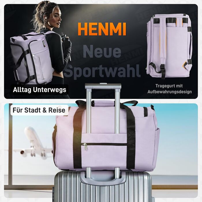 Спортивна сумка для подорожей HENMI 43L, універсальна дорожня сумка для чоловіків та жінок (Фіолетова)