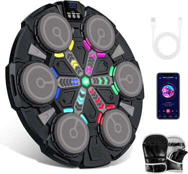 Музична боксерська машина IERAKOR для дітей з LED-підсвіткою, Bluetooth, 5 швидкостей, чорна