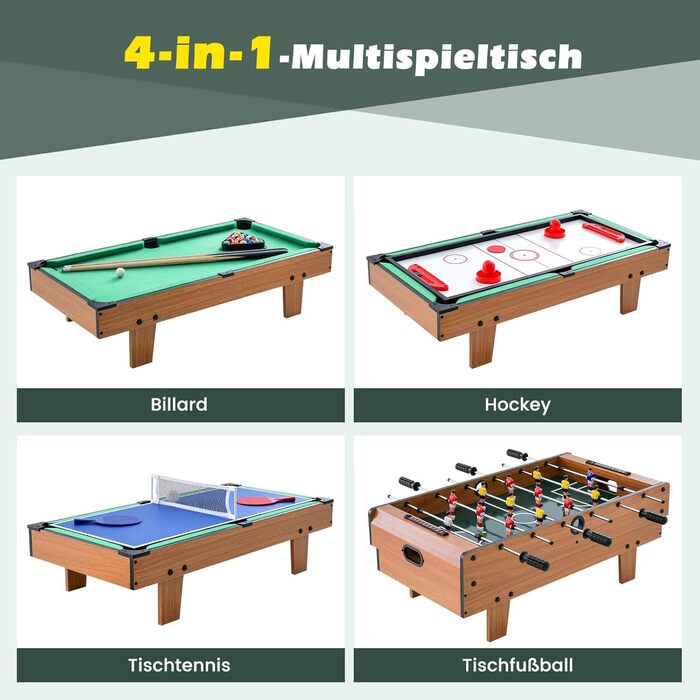 DREAMADE 4-в-1 міні-ігровий стіл: футбол, хокей, більярд, теніс. Ідеально для дітей та дорослих
