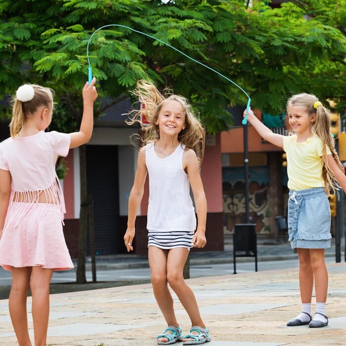 Стрибкова скакалка Aodaer PVC з регулюванням, для дітей, багатокольорова, з пластиковими ручками, легка, для фітнесу та змагань