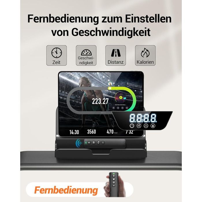 Бігова доріжка Lontek для дому, складана з нахилом 15%, Walking Pad до 136 кг, з пультом - чорна