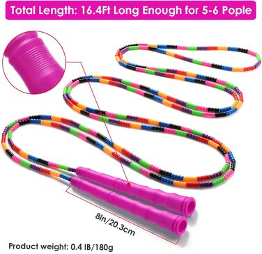 Kingcolor Довга скакалка Double Dutch 4,8 м, м’які намистини, регульована, для дітей і дорослих, на 5-6 осіб, 1 або 2 шт.