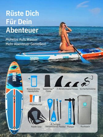 Надувне SUP-борд Niphean Stand Up Paddling з сидінням та аксесуарами, 320 см, для 2 осіб, 200 кг, Oceanic Current з StabilTrac-фіном