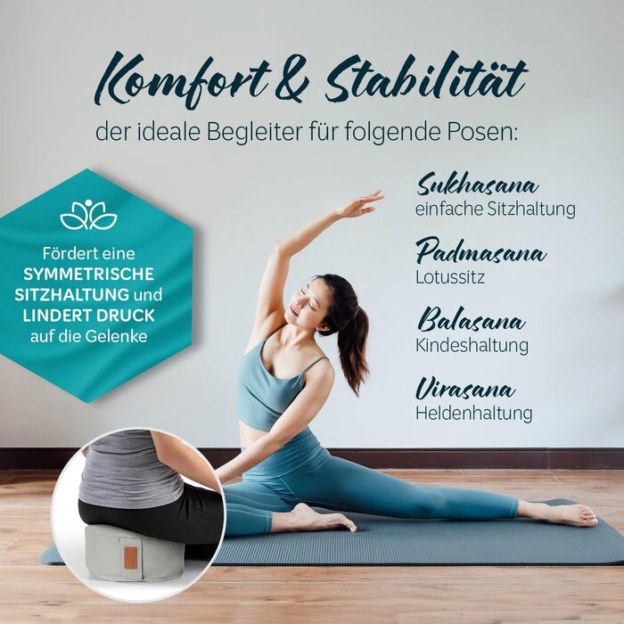 Йога болстер rundes 30x15 см з бавовняним чохлом | Наповнений органічною лузгою пшениці або органічною лузгою гречки | Йога подушка для Інь-йоги та медитації, сірий колір