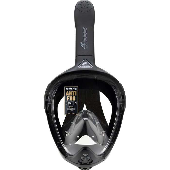 Маска для снорклінгу CRESSI Java Full Face - Повна маска, антизапітніння, силікон, сухий снорк, клапани безпеки (чорний/чорний, S/M)