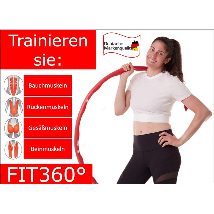 Обруч FIT360° для дітей та дорослих, регульований, преміум, для схуднення, 66-100 см, з фітнес-планом, червоний