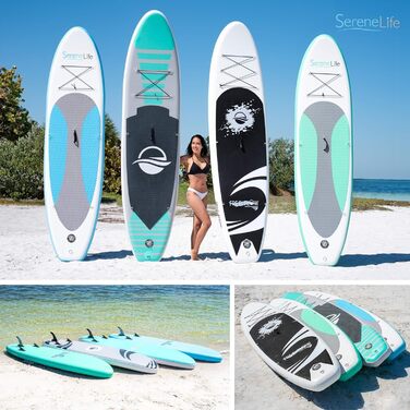 Надувна SUP-дошка SereneLife з повним комплектом аксесуарів: весло, насос, антиковзке покриття, рюкзак для перенесення, для дітей та дорослих, чорна та сіра