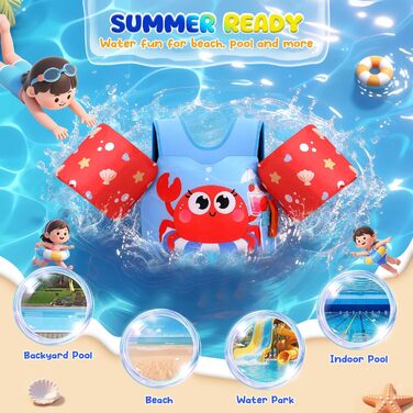 Надувні рукавики для плавання MoKo для дітей, навчальний жилет з ремінцем, блакитний та кремовий колір, для ваги 9-23 кг