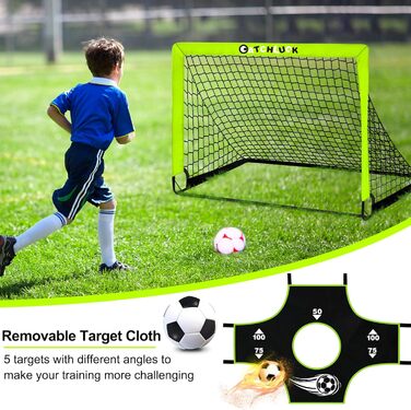 Дитячі ворота для футболу Pop Up, зелені, з трьома цілями, 6 перешкодами та сумкою для перенесення