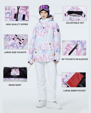 Жіночий гірськолижний костюм (2 частини) від ALSOGO: куртка та штани. Водонепроникний, дихаючий, з капюшоном. Ідеально для катання на лижах та сноуборді. Білий колір.