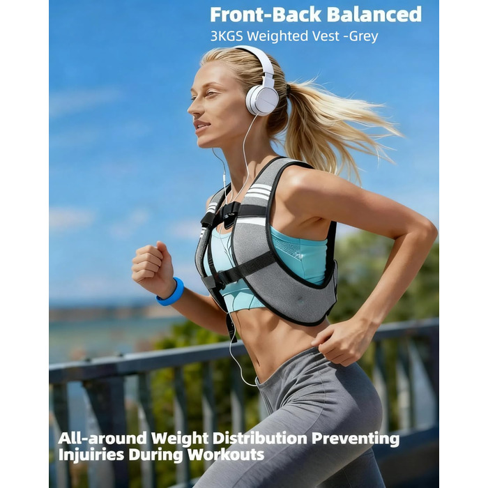 Вага для тренувань (вага жилет) 3 кг / 5 кг з світловідбиваючими смугами та регульованими ременями, сірий