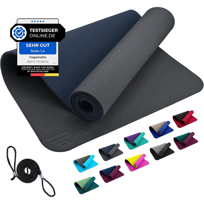 Килимок для йоги GeckoGrip Sensi-Plus TPE 190x60x0.6 см (сірий, нічний блакитний) - Sport & Fitness Mat